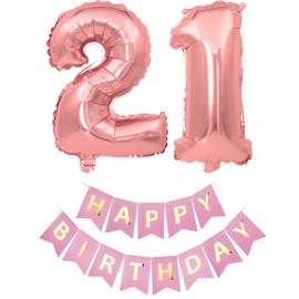 Pargleev Number 21 or 12 Helium Foil Balloons 21st 12th Happy Birthday Banners Bunting Set with 32 inch Mylar Foil Balloons for Men Women Boys Girls Party Decorations Rose Gold