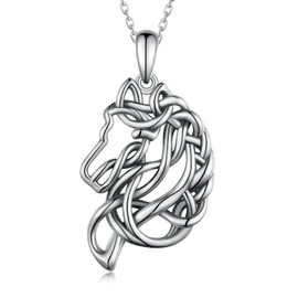 SCZKLAQ Horse Necklaces for Women 925 Sterling Silver Horse Pendant Necklace Good Luck Celtic Knot Horse Jewelry for Women Horse Gifts