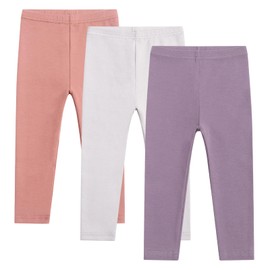 Toddler Organic Cotton Girls Leggings Casual Basic Leggings Full Length Bottom Solid Color 3 Pack,Purple+Deep Pink+Light Grey,3-4T