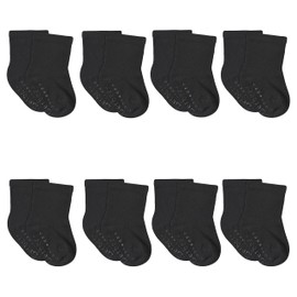 Gerber Baby Boys 8-pack Wiggle-proof Jersey Crew Socks, Black, 6-12 Months US