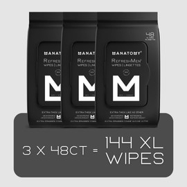 MANATOMY® RefreshMen Hygiene Man Wipes, with Aloe Vera & Chamomile, Extra-Thick & Extra-Large, Refreshing, Hydrating & Invigorating, Value Pack, 3 X 48ct = 144 Wipes Total