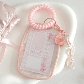 runrayay Acrylic Cute Kpop Photocard Holder, 3 Inch Credit ID Bank Card Bus Card Student Card Pendant Keychain Badge Holder - Pink A