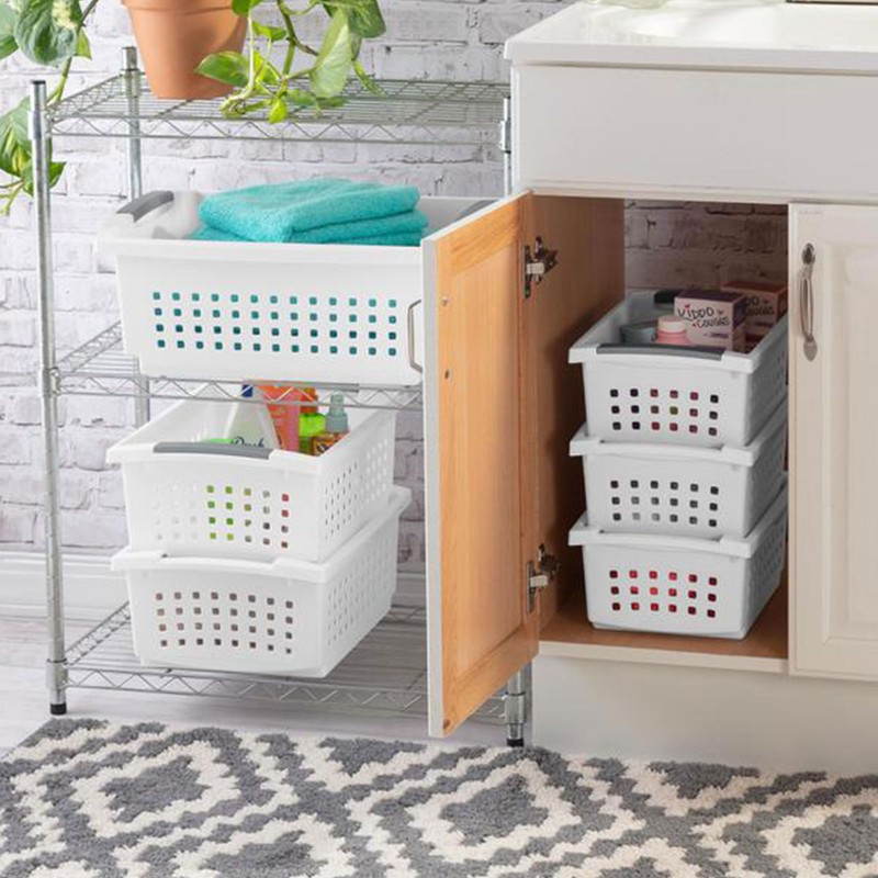 Sterilite 16608008 Small Stacking Basket with Vertical Stacking Functionality and