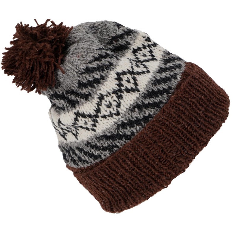GURU SHOP Bobble Hat from Nepal, Virgin Wool Hat, Winter