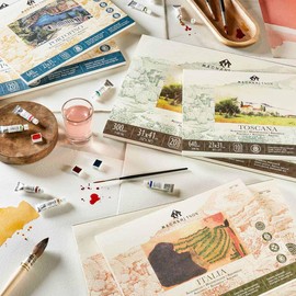 Honsell Magnani Watercolour Paper Pad, Fine Grain, 300 g/m, 100% Cotton, Round Screen Paper (20 x 20 cm)