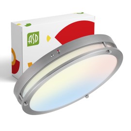 ASD LED 16 Inch Round Flush Mount Light Fixture | 24W 2150LM 3000K-5000K 100-277V | 3CCT, Dimmable, Battery Backup, ETL Listed | Close to Ceiling Lamp, Low Profile Lighting | Nickel