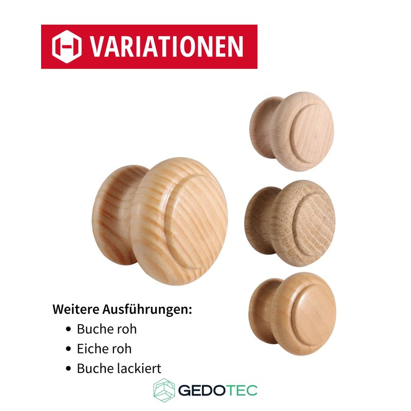 Gedotec Giovanni Wooden Furniture Knobs, Diameter: 35 mm, Pack of