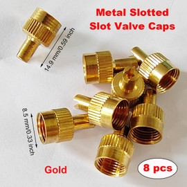 Tire Valve Stem Cap, 8 Pcs Metal Slotted Slot Valve Caps, Tire Valve Air Dust Cover Stem Cap Tyre Valve Caps, Valve Stem Covers Air-Proof Tire Caps Tire Dust Cap for Cars Trucks Bicycles (Yellow)