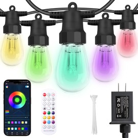 Outdoor String Lights 100FT (2×50FT), Patio Lights with 40 Dimmable RGBW LED Bulbs, IP66 Waterproof & Shatterproof, APP & Remote Control, 24V Adapter, Color Changing Lights for Backyard Decor