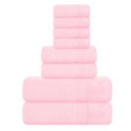 Belizzi Home 8 Piece Towel Set 100% Ring Spun Cotton, 2 Bath Towels 27x54, 2 Hand Towels 16x28 and 4 Washcloths 13x13 - Ultra Soft Highly Absorbent Machine Washable Hotel Spa Quality - Pink