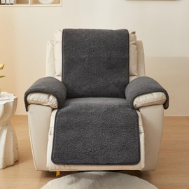 Huierxun Luxury Sherpa Fleece Recliner Chair Cover Non Slip Backing Fuzzy Fluffy Reclining Couch Cover Soft Comfort Sofa Slipcover Washable Furniture Protector for Kids, Pets (Dark Grey, 22'')