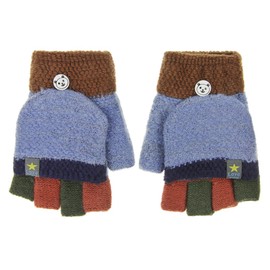 Baby Toddler Knitted Convertible Fingerless Gloves Cartoon Warm Flip Top Gloves Mittens Super Soft Windproof Cold-proof Outdoor Gloves Costume, Sky Blue, 14x8 CM/5.5x3.1 inch
