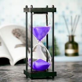 Hourglass Timer 60 Minute, Black Wooden Frame Decorative Sand Timer (Purple Sand, Large Size)