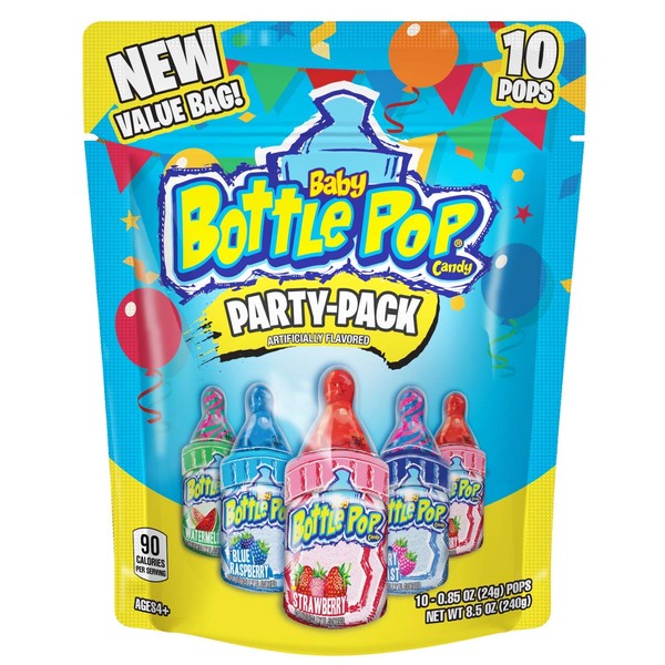 Baby Bottle Pop Bulk Variety Party Pack - 10 Count Individually Wrapped Lollipops w/ Powdered Sugar Dip in Assorted Fruity Flavors - Fun Candy for Birthdays and Celebrations
