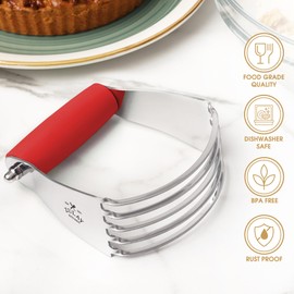 Zulay Kitchen Dough Blender Top Professional - Stainless Steel Pastry Cutter, Heavy Duty Dough Cutter With Blades, Pastry Blender And Butter Cutter - Pastry Cutter For Baking (Red)