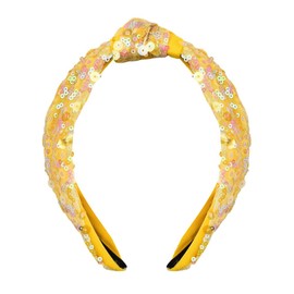 Yellow Sequin Knot Headband Glitter Twist Knot Headband for Women Girls Sparkly Knotted Hair Bands for Thick Fine Hair Twisted Sequin Hairband for Party Prom Costume Yellow Headpiece Headdress
