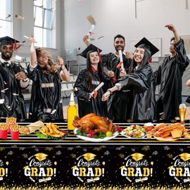 OQOQ Graduation Decorations 2025 Tablecloth (Black,2 Packs) - 54x108 Inches 2025 Graduation Congrats Party Decorations Plastic Table Cloth Disposable Table Cover