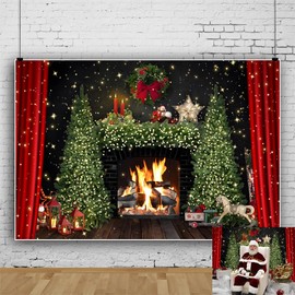 Christmas Fireplace Backdrop for Photography 8x6ft Christmas Party Selfie Photo Background Christmas Tree with Floor Picture Xmas Theme Decorations Banner Photo Booth Props