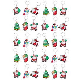 30pcs Cartoon Keychain for Christmas Party Favors, Mini Cute Keyring for Classroom Prizes, Birthday Christmas New Year Party Favors Gift, Key Chains Goodie Bag Stuffers Supplies, 6 Colors