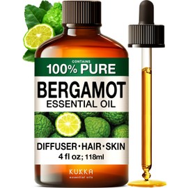 KUKKA Bergamot Essential Oils - 4 Fl Oz - for Hair, Skin, Diffuser, Aromatherapy & DIY Soap Making Scent