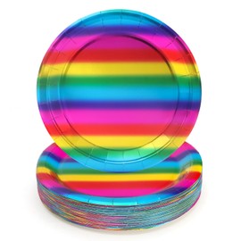 PARTY GO 50 Pieces 9 Inch 23 cm Rainbow Metallic Colour Party Paper Plates for Boys Girls Children Birthday Party for 50 Guests