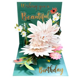YianHien Birthday Card Woman, Handmade Elegant Lotus Flower Folding Card Greeting Card for Birthday for Women, Happy Mother's Day Card, Birthday Wishes Surprise Greeting Card