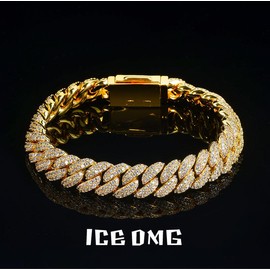 10mm Ice Cuban Link Chain Bracelet Hip Hop Jewelry 18K Gold Plated Brass Two Row Zircon Crystal Iced Cuban Bracelet gifts:_Silver_7inch