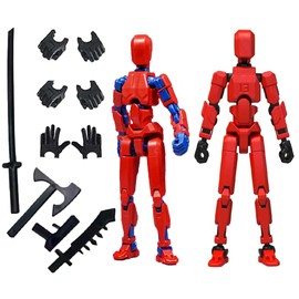 Schythely Titan T13 Action Figures Set -(Assembly Required) Robot Action Figure Fidget Toys for Nova N13 Anime Figures with 3D Lucky Dummy 13 Robot Figures Multi Movable Joints Gifts (Red+RedBlue)