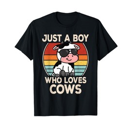 Just A Boy Who Loves Cows Retro Cow Boys Kids T-Shirt