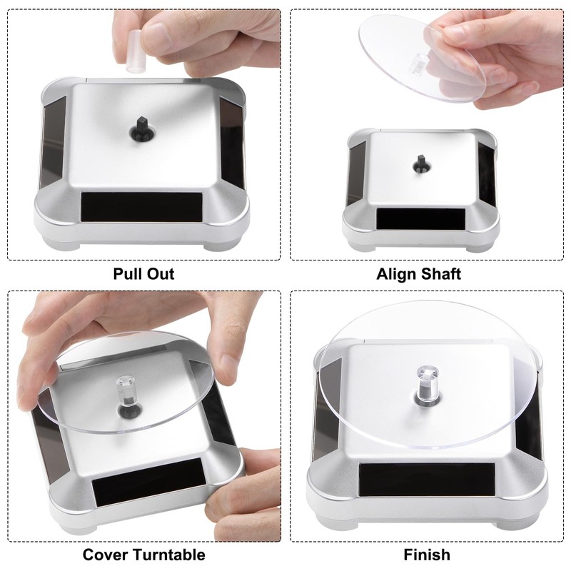 sourcing map Solar Display Stand Turntable 3.54" Plate Dia 360°
