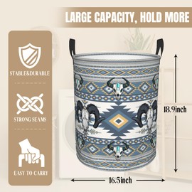 Western Aztec Longhorn Skull Print Baby Laundry Hamper Waterproof Storage Bin for Bedroom Clothes Organizer Basket Toys Box Exotic Western Room Decor
