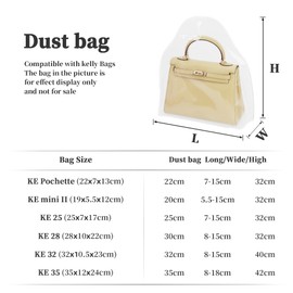 KINGS IN BAG Dust Bags for Luxury Handbags, Clear Dust Cover Bag for Women Purse, Dustproof Storage Bag with Sticky Dots & Air Hole (miniKEⅠ,20CM)