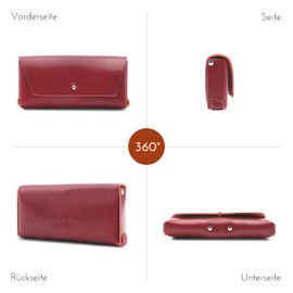 THEWO Brillenetui "Gert" aus Leder für Lesebrille, große Sonnenbrille, Gleitsichtbrille, Hardcase Etui Leder für Damen & Herren, Brillenaufbewahrung (rot)