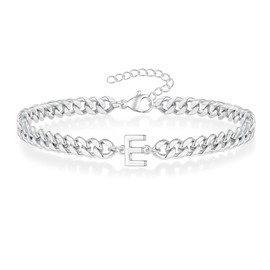 Angelra Silver Initial Cuban Link Chain Bracelets for Men Christmas Gifts - Meaningful Letter Bracelet for Women, Unique Father's Day Gifts for Husband Dad Grandpa Brother Friend (E)
