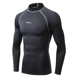 Sillitor Mens Rash Vest Long Sleeve UV Sun Protection Hign Neck Surfing Swimming Tops for Men Rash Guard Base Layer for Wetsuit Diving Snorkeling,Lightwieght,Water wicking,Quick Dry 226 Black Grey 2XL