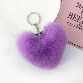 Soleebee Soft Artificial Rabbit Fur Keychain Love Heart Plush Key Ring Cute Bag Charm for Women Girls (Purple)