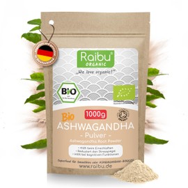Raibu Ashwagandha Powder Organic 1 kg - Ashwagandha Root Powder - Indian Ginseng (Pure Ashwagandha) in Best Organic Quality without Additives from German Production, Withania Somnifera