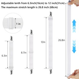 12Pcs Bed Sheet Straps, Adjustable Elastic Mattress Sheet Fasteners Suspenders Holder, Fitted Sheet Straps Clips, Grippers to Hold Sheet, Mattress, Sofa, Table Cloth