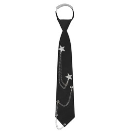 GHTIYLP Black Tie for Women Pre-tied Adjustable Womens Tie, Punk Metal Chain Ties for Women Accessory School Party Casual (Five-pointed Star:Black)