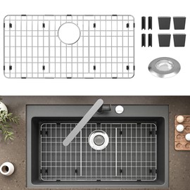 Stainless Steel Sink Protector 28-7/8" x 14-3/8" with Rear Drain, Metal Sink Rack for Bottom of Sink, Kitchen Sink Grate and Sink Protectors with Sink Strainer (28-7/8" x 14-3/8" - Rear Drain)