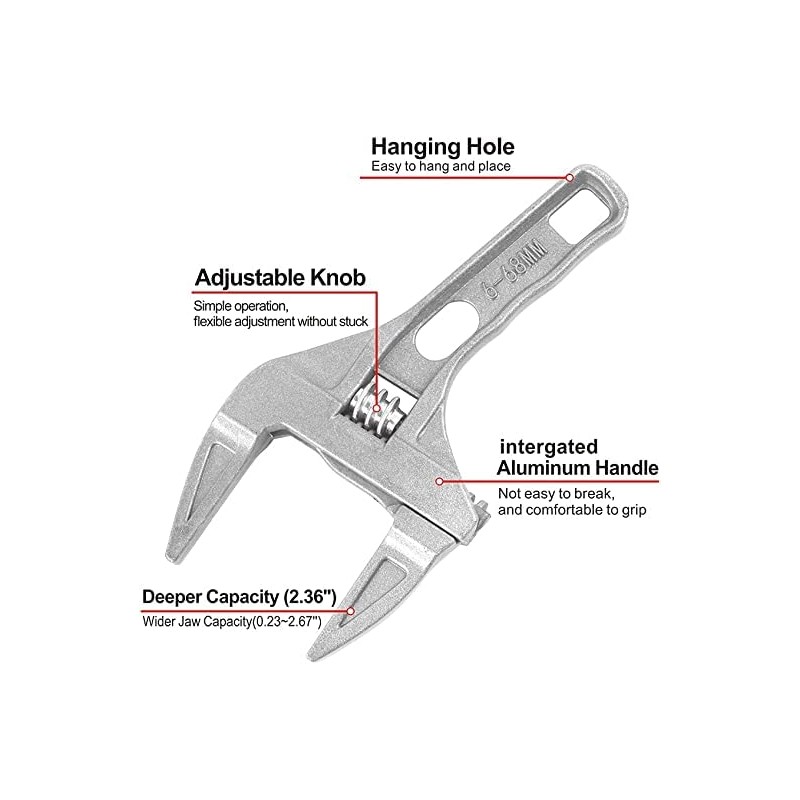 LALOCAPEYO Adjustable Wrench Large Opening Bathroom Spanner Wrenches Wide Jaw