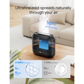 Dreo Smart Humidifiers for Bedroom, Top Fill 4L Supersized Humidifier Large Room with 28 dB, 36H Runtime, Touch/APP/Voice Control, Nightlight, Cool Mist Humidifiers for Baby, Plants, Indoor, Black