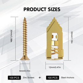 Self-Drilling Drywall Anchors and Screws Kit, 0.47X1.18inch 200Pcs Zinc Plated Steel, Heavy Duty No Drill No Holes, 2025 Upgraded for TV, Shelves, Picture Frames, Cabinets, Holds 100+LBS