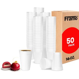 FRAMO 16 oz Foam Cups- Lightweight Insulated Foam Cups for Coffee, Cold Drinks & Other Hot Beverages - Disposable Drinking Cups for Parties, Picnic, BBQ, Travel, & Events (16 Oz)