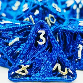 HAOMEJA Hollow Dragon Dice DND Metal Dice Set 7 Role Playing Dice D&D Dungeons and Dragons Dice (Blue)…