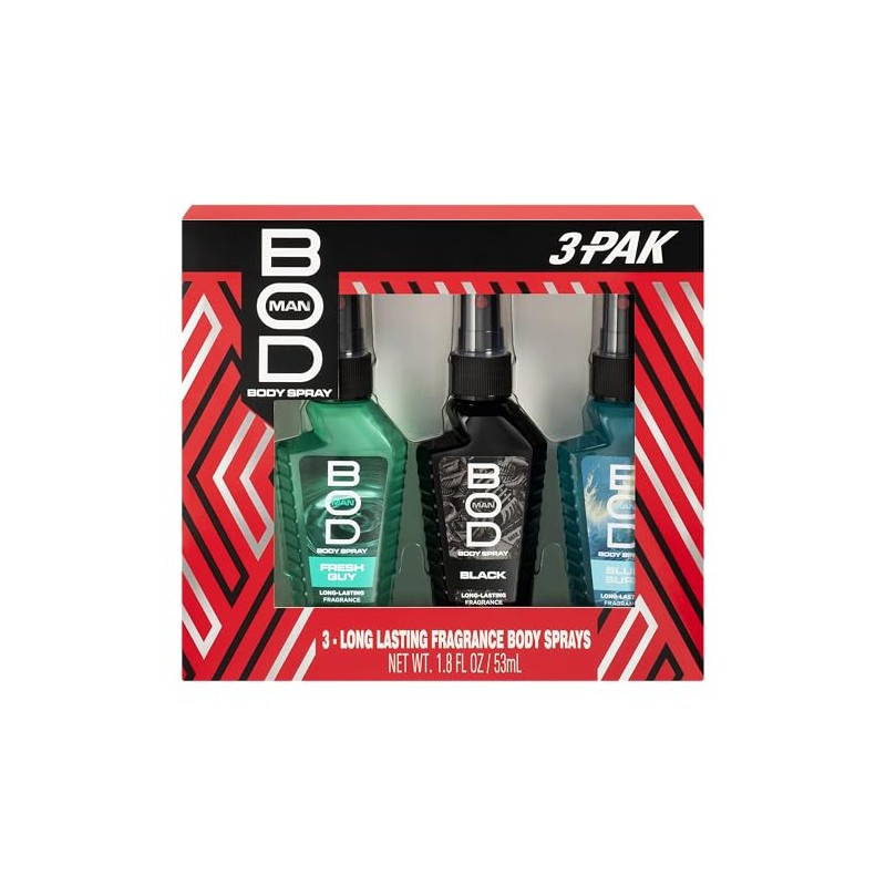 BOD man Body Spray Gift Set, Black, Fresh Guy, Blue