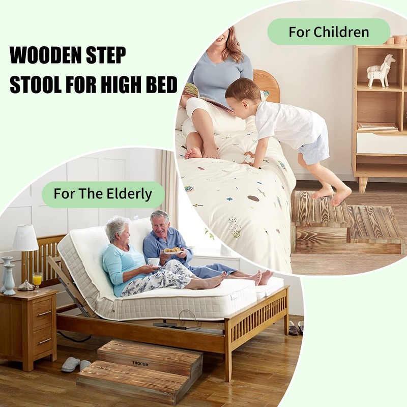 Wooden 2 Step Stool for High Beds, Moderate & Applicable