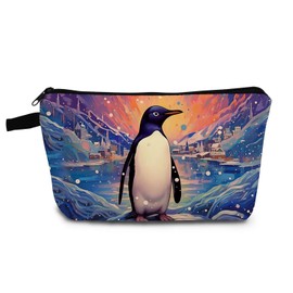 YULUENZE Glacier Penguin Makeup Bag Cute Small Organizer Bag with Zipper Glacier Penguin Cosmetic Bag Aesthetic Birthday Present for Women Sisters Friends -2