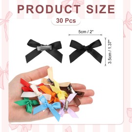 sourcing map Mini Bow Hair Clip Small Cute Bowknot Ribbon Colorful Satin Tiny Bows Clips Pins Barrettes Hair Accessories for Girls Women Girlfriend (Pack of 30, Black)