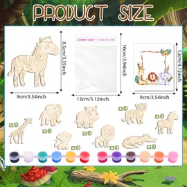 24 Set Safari Party Favors Jungle Animal Wooden Painting Crafts DIY Safari Jungle Wooden Painting Kit Wild Animals Coloring Crafts with Card for School Classroom Birthday Farm Party Favors Supplies